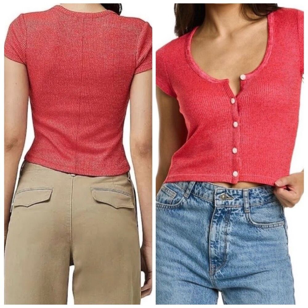 Rag & Bone $125 Rib Knit Scoop Neck Tee Coral Pink Slim Fit T-Shirt Women’s XL N